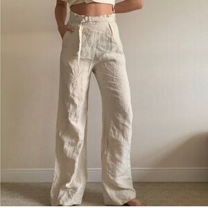 Mango wide leg belted linen pants